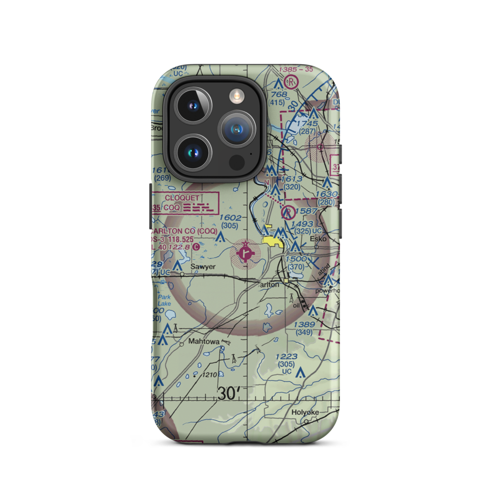 Cloquet Carlton County Airport (COQ) VFR Sectional  Tough iPhone Case iPhone 16 Pro model shown