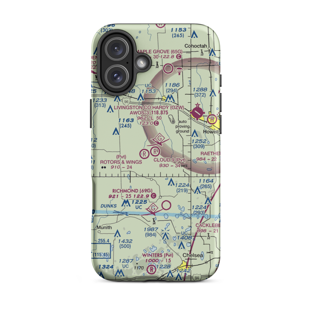 Cloud 9 Airport (MI26) VFR Sectional  Tough iPhone Case iPhone 16 Plus model shown