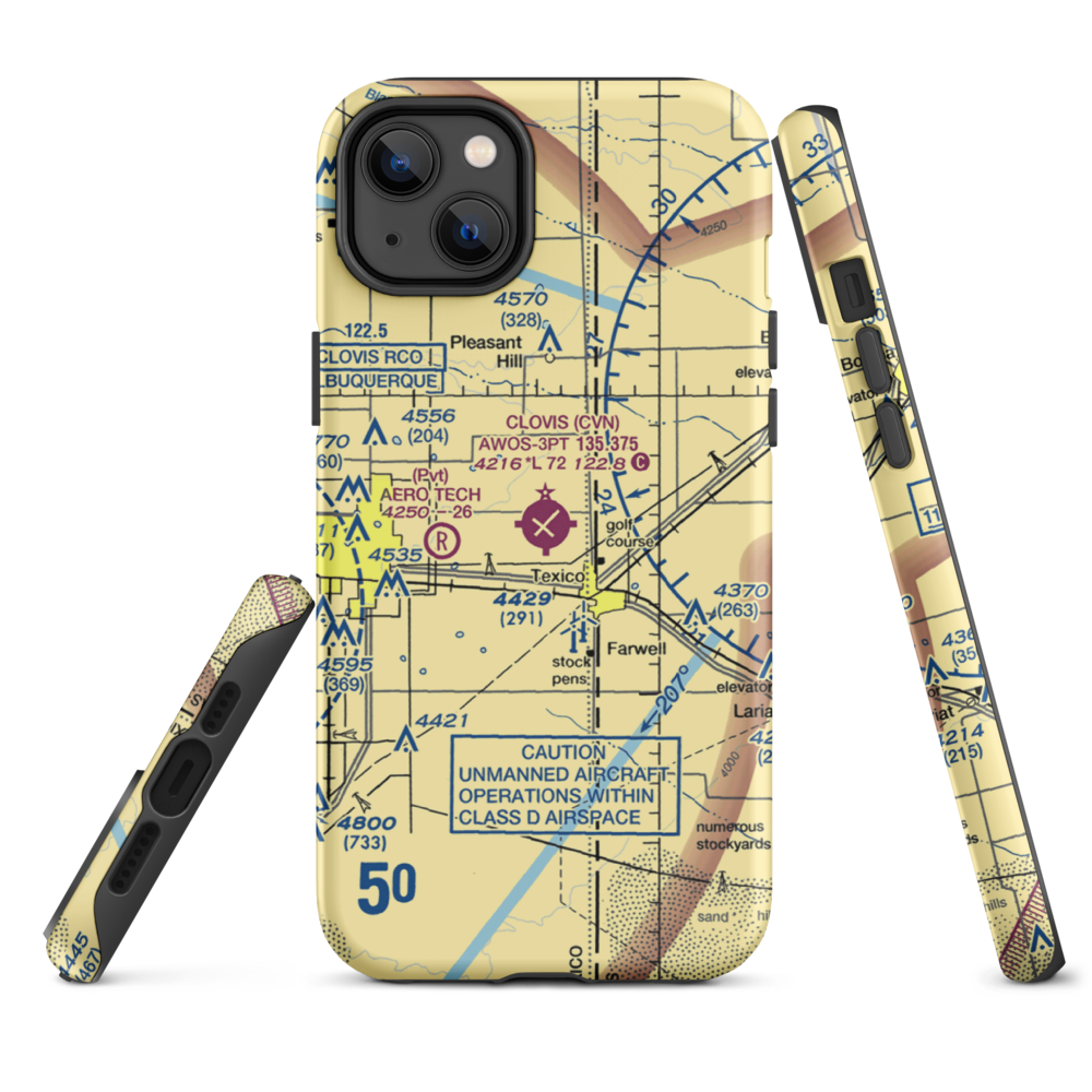 Clovis Municipal Airport (CVN) VFR Sectional  Tough iPhone Case iPhone 14 Plus model shown