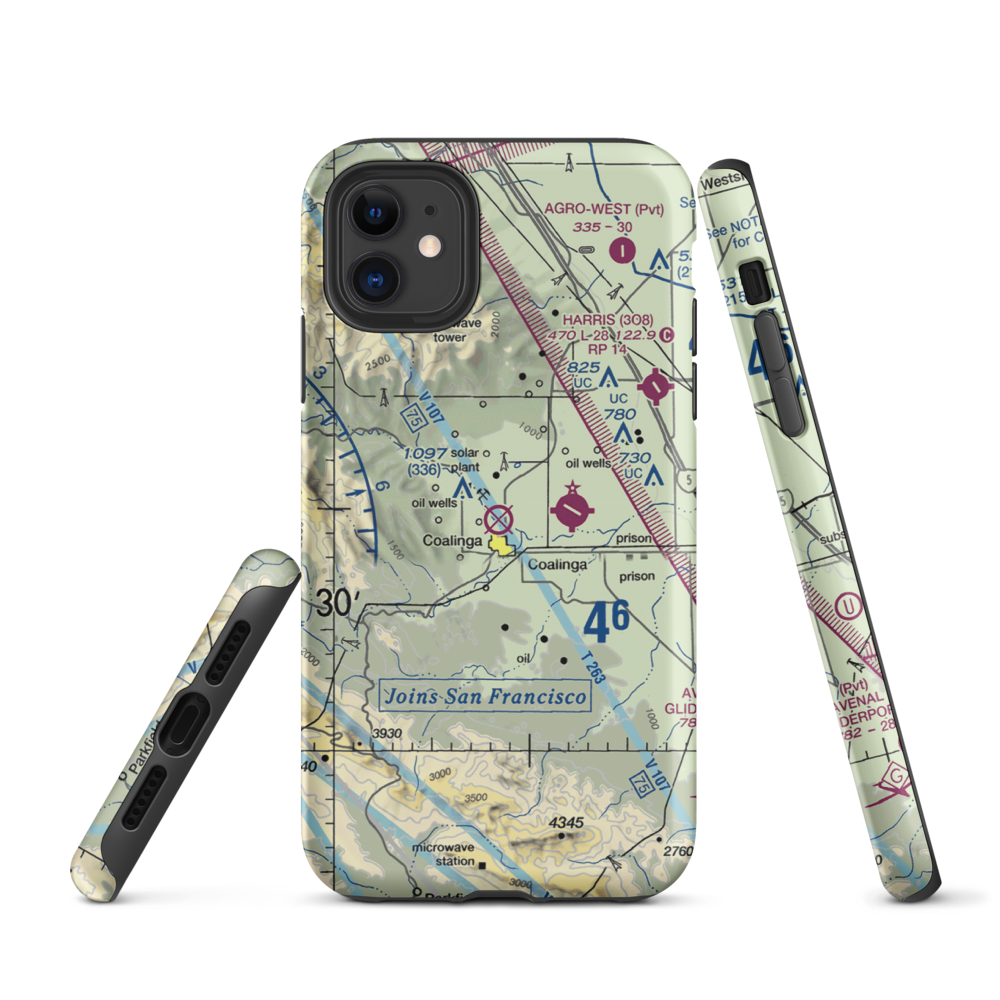 Coalinga Airport (CLG) VFR Sectional  Tough iPhone Case iPhone 11 model shown