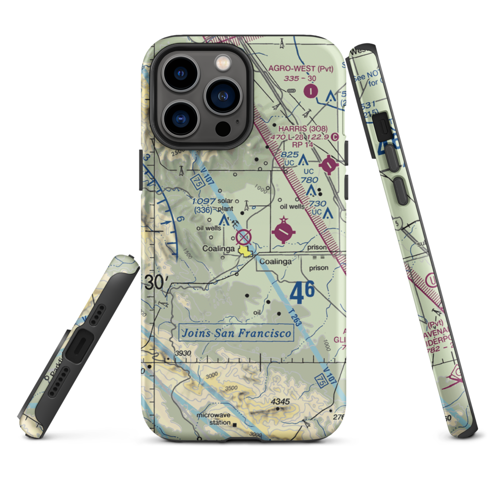 Coalinga Airport (CLG) VFR Sectional  Tough iPhone Case iPhone 13 Pro Max model shown