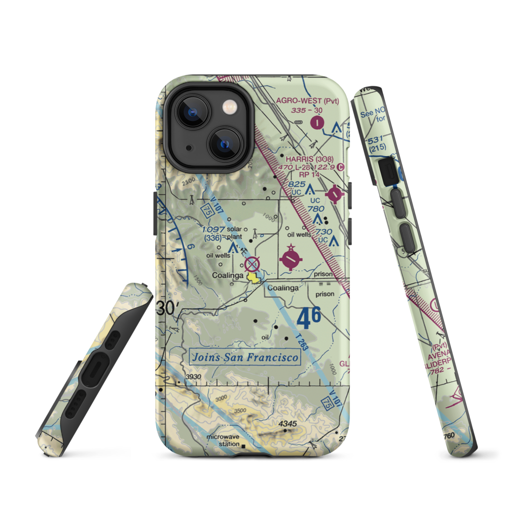 Coalinga Airport (CLG) VFR Sectional  Tough iPhone Case iPhone 14 model shown