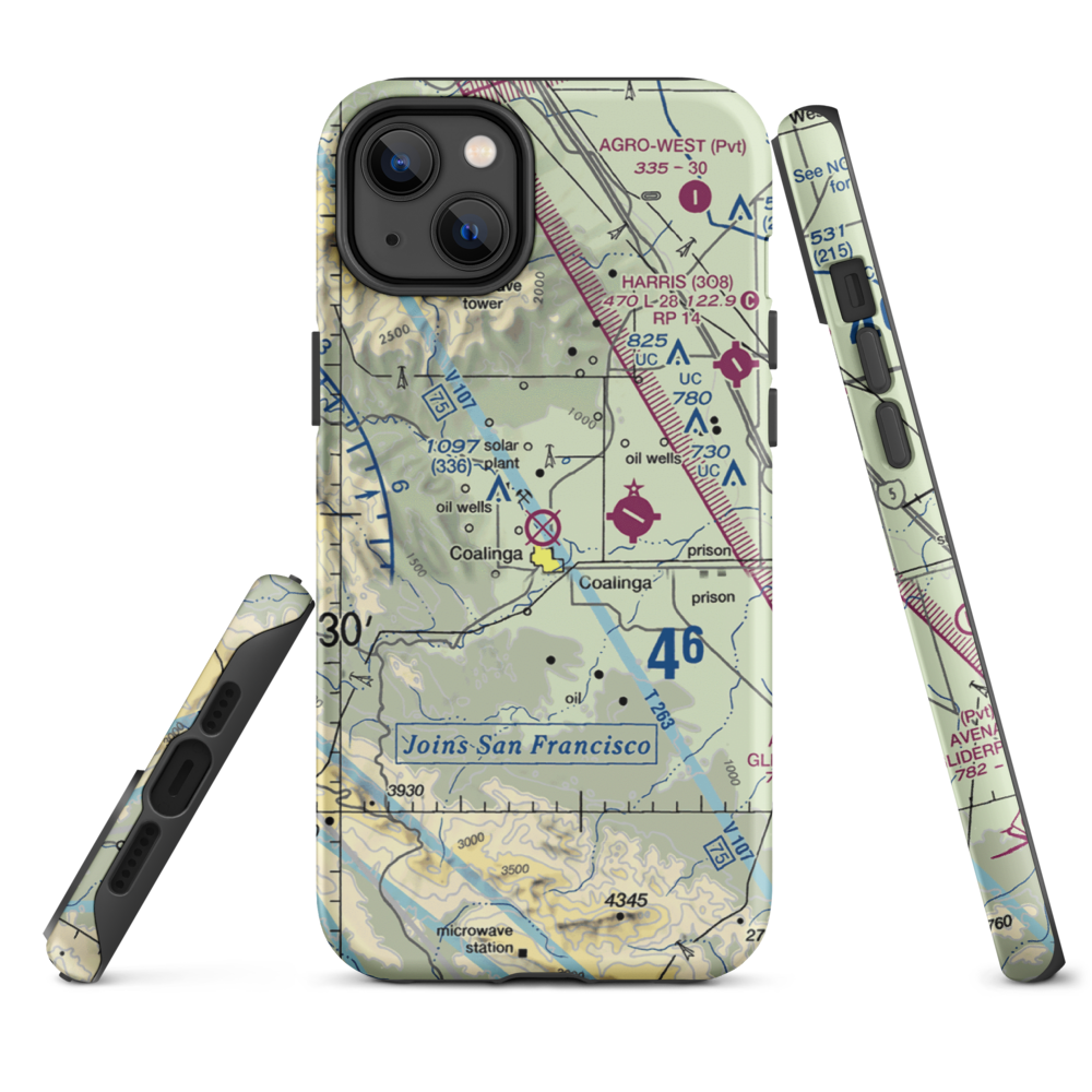 Coalinga Airport (CLG) VFR Sectional  Tough iPhone Case iPhone 14 Plus model shown