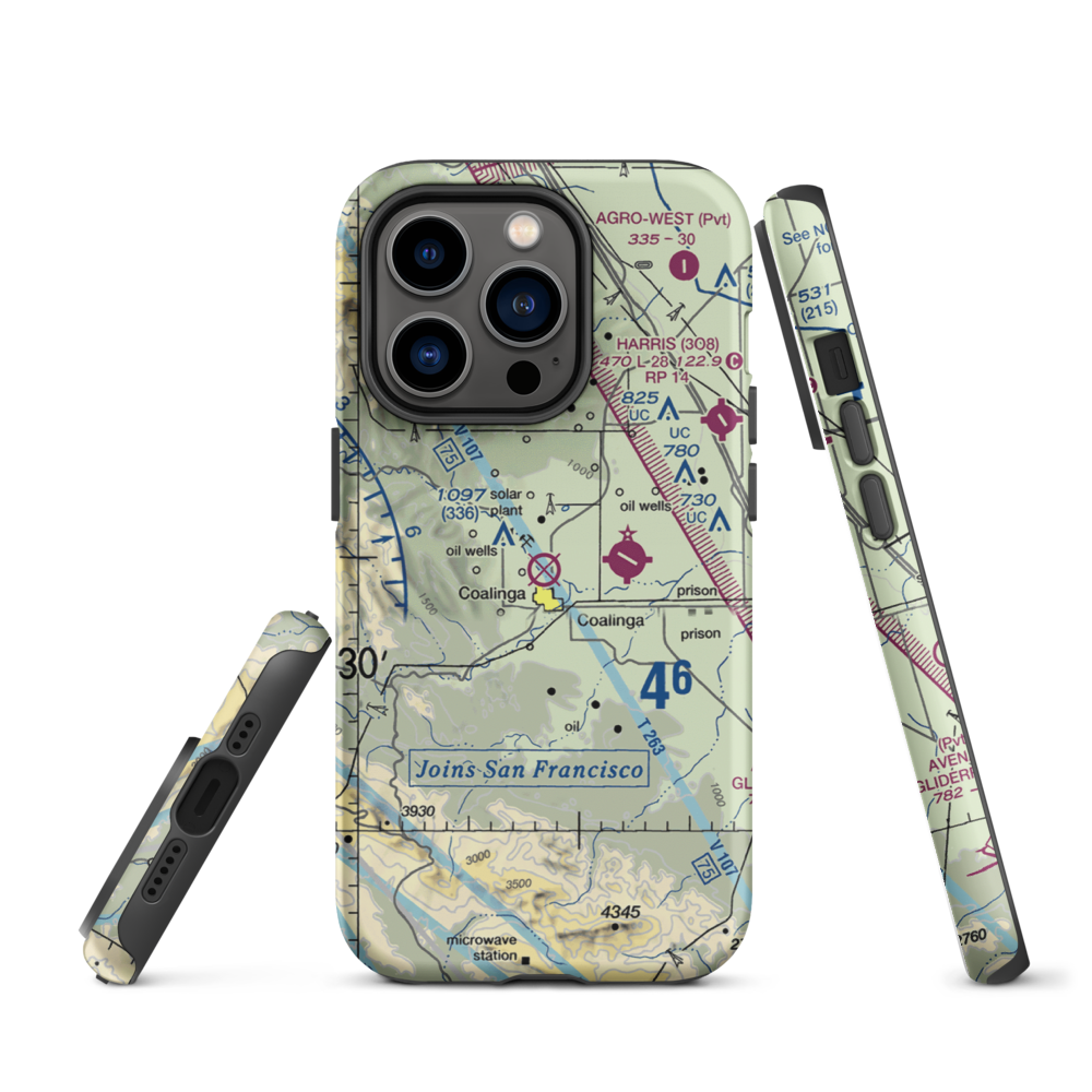 Coalinga Airport (CLG) VFR Sectional  Tough iPhone Case iPhone 14 Pro model shown