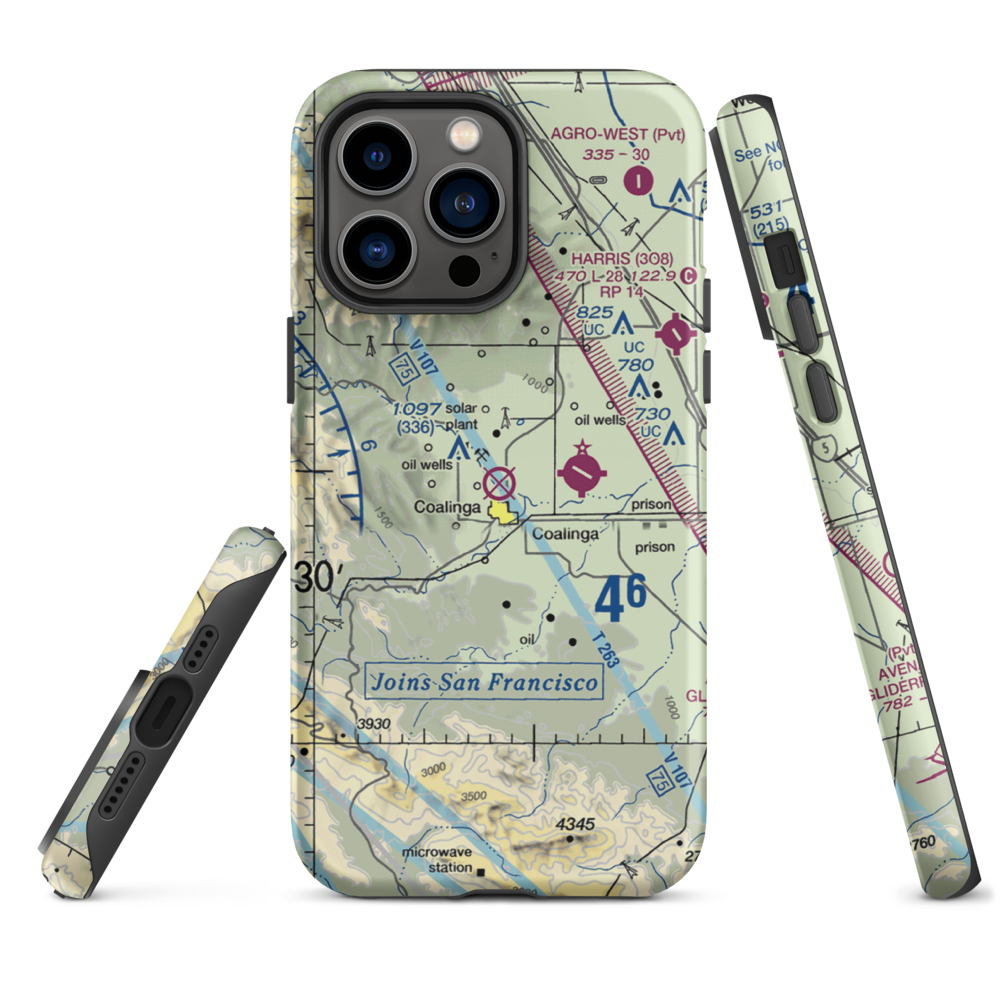 Coalinga Airport (CLG) VFR Sectional  Tough iPhone Case iPhone 14 Pro Max model shown