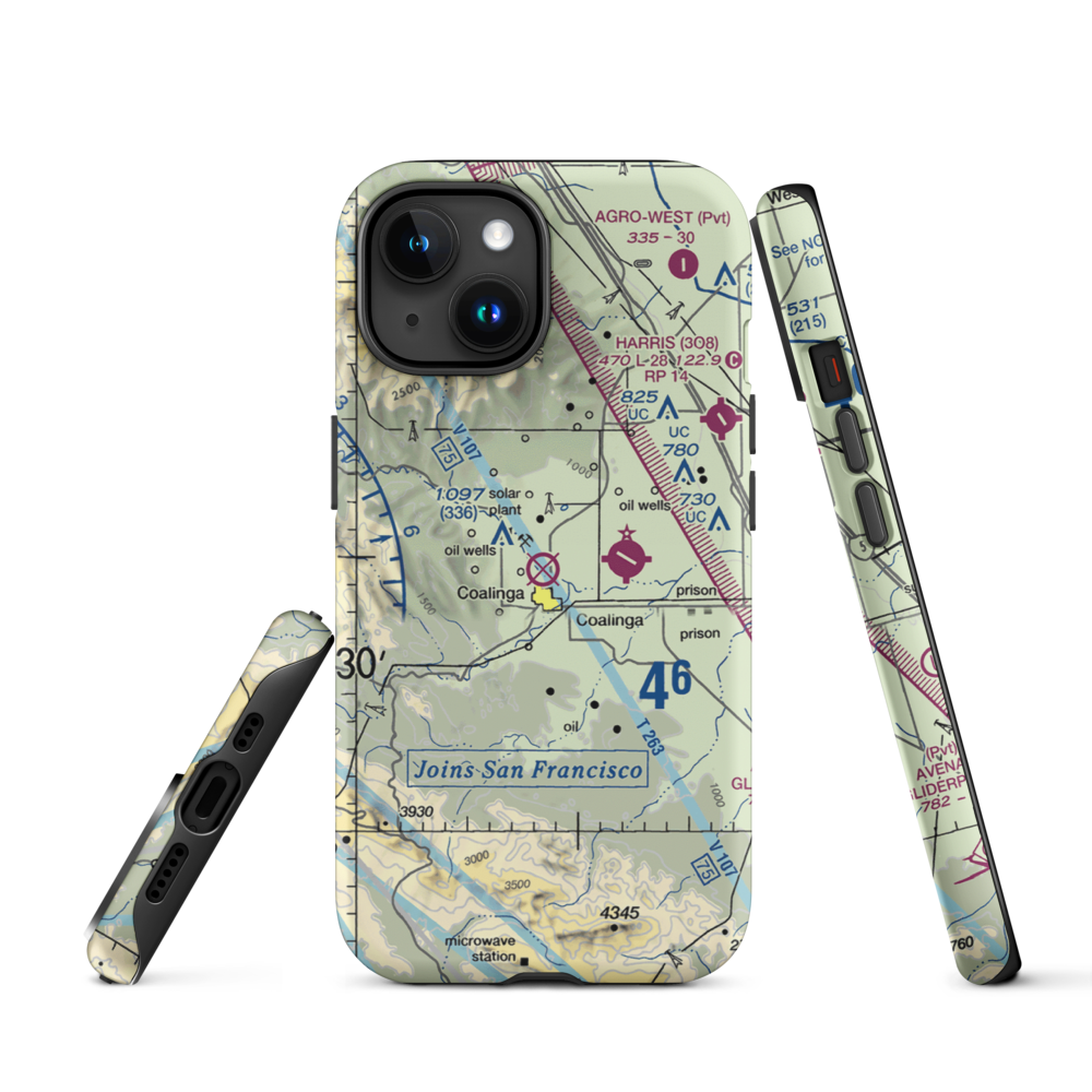 Coalinga Airport (CLG) VFR Sectional  Tough iPhone Case iPhone 15 model shown