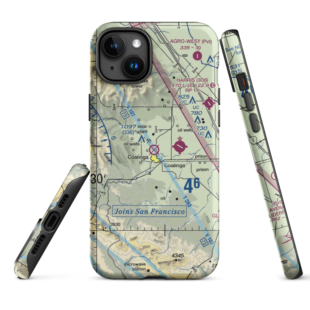 Coalinga Airport (CLG) VFR Sectional  Tough iPhone Case iPhone 15 Plus model shown