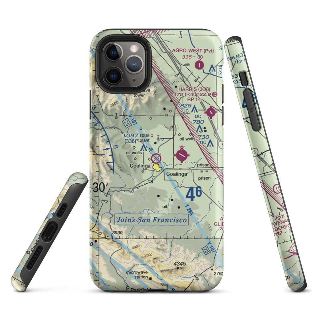 Coalinga Airport (CLG) VFR Sectional  Tough iPhone Case iPhone 11 Pro Max model shown