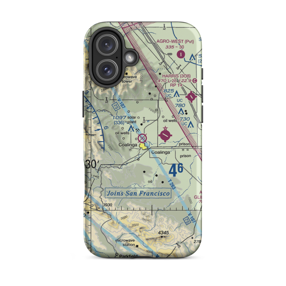 Coalinga Airport (CLG) VFR Sectional  Tough iPhone Case iPhone 16 Plus model shown