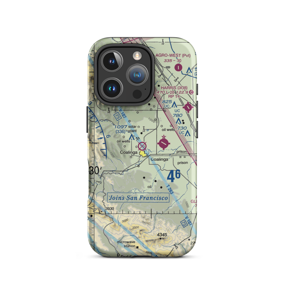 Coalinga Airport (CLG) VFR Sectional  Tough iPhone Case iPhone 16 Pro model shown