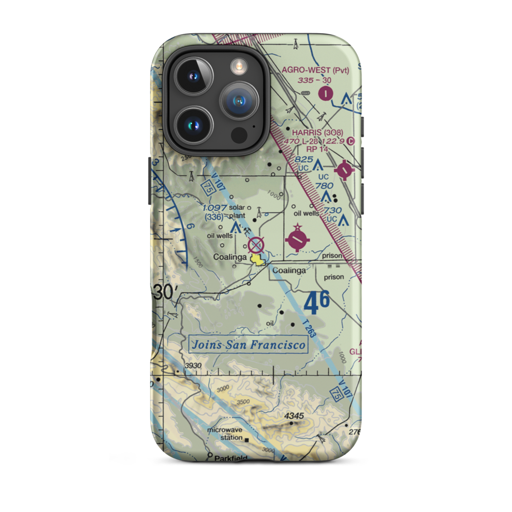 Coalinga Airport (CLG) VFR Sectional  Tough iPhone Case iPhone 16 Pro Max model shown