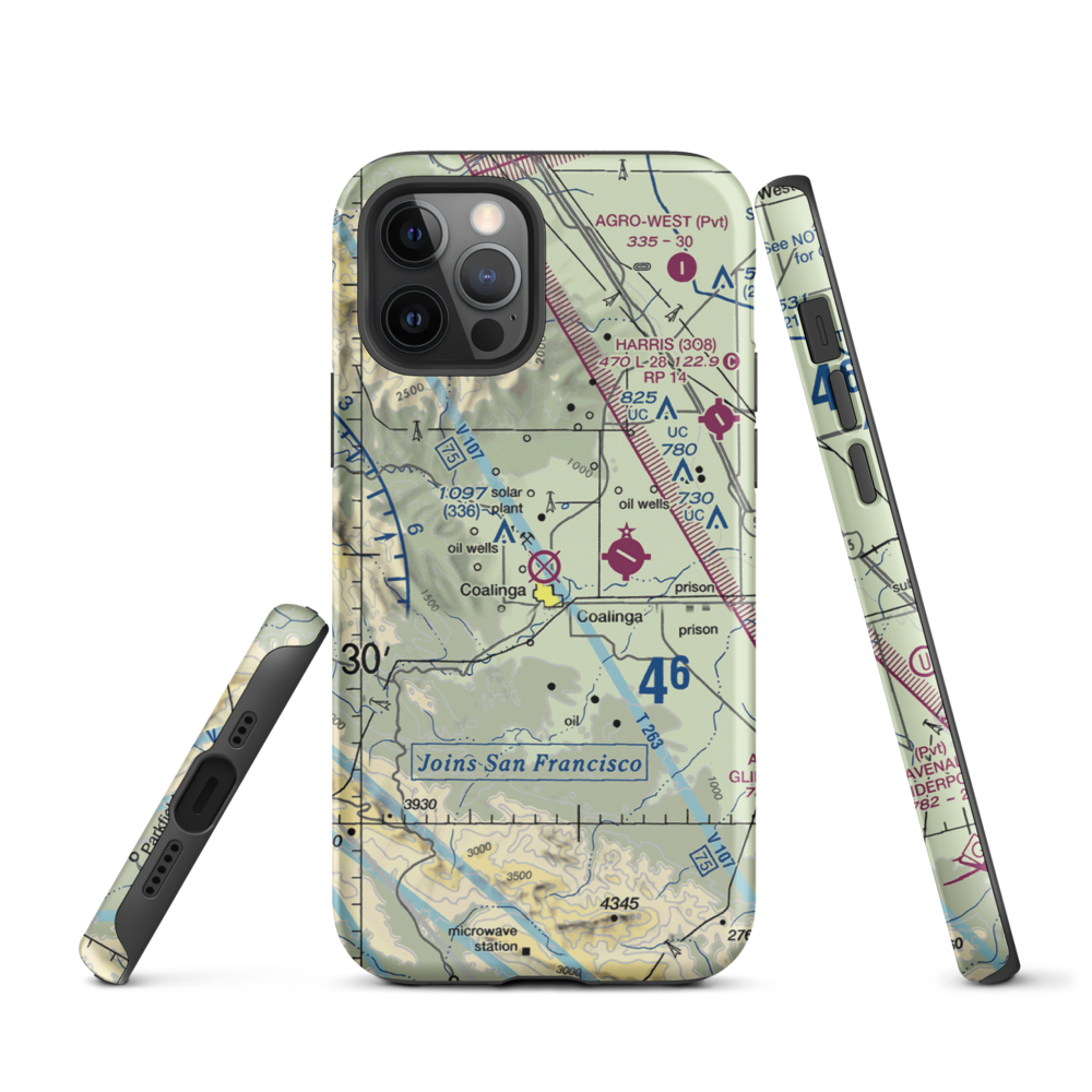 Coalinga Airport (CLG) VFR Sectional  Tough iPhone Case iPhone 12 Pro model shown
