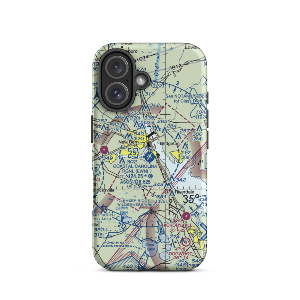 Coastal Carolina Regional Airport (EWN) VFR Sectional  Tough iPhone Case iPhone 16 model shown