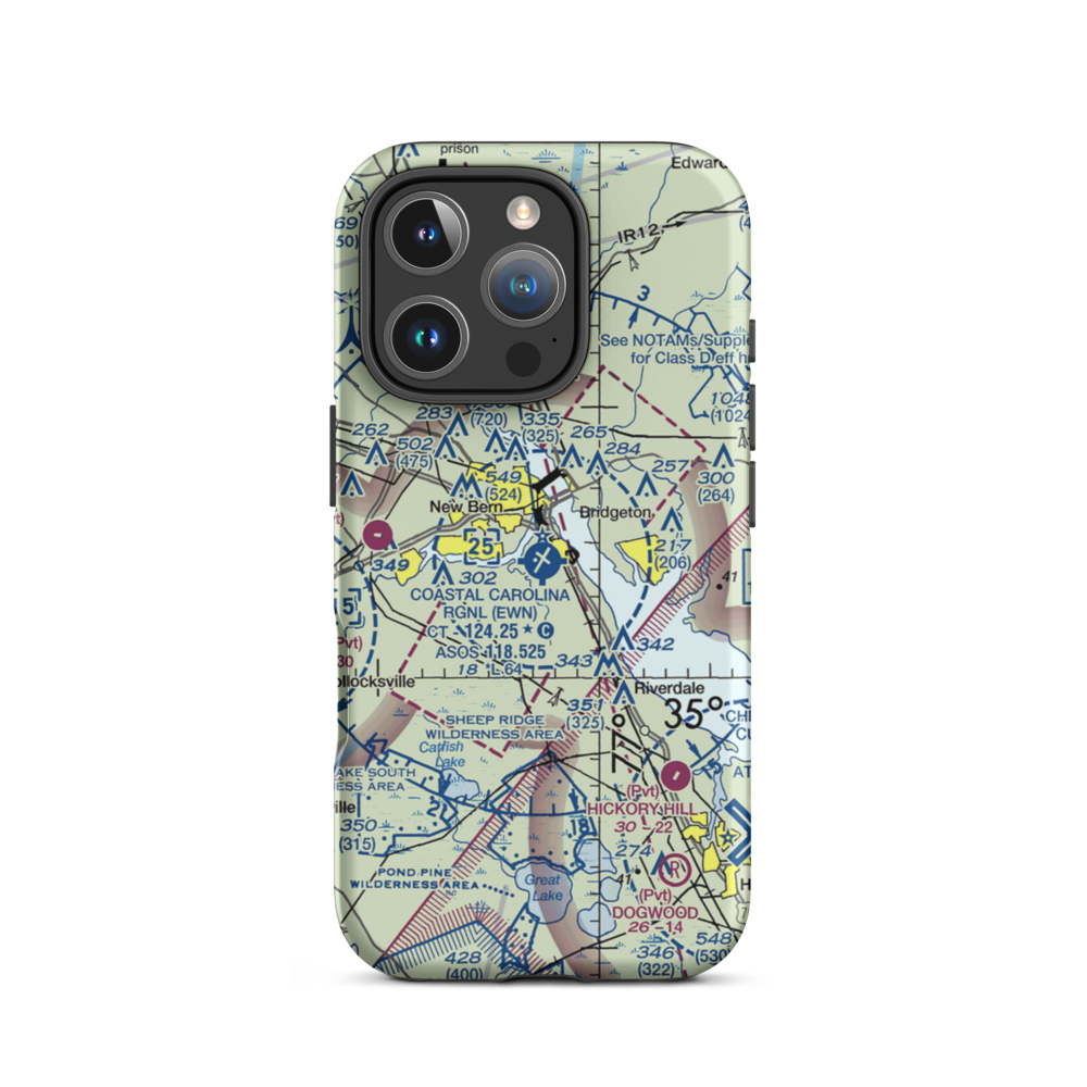 Coastal Carolina Regional Airport (EWN) VFR Sectional  Tough iPhone Case iPhone 16 Pro model shown