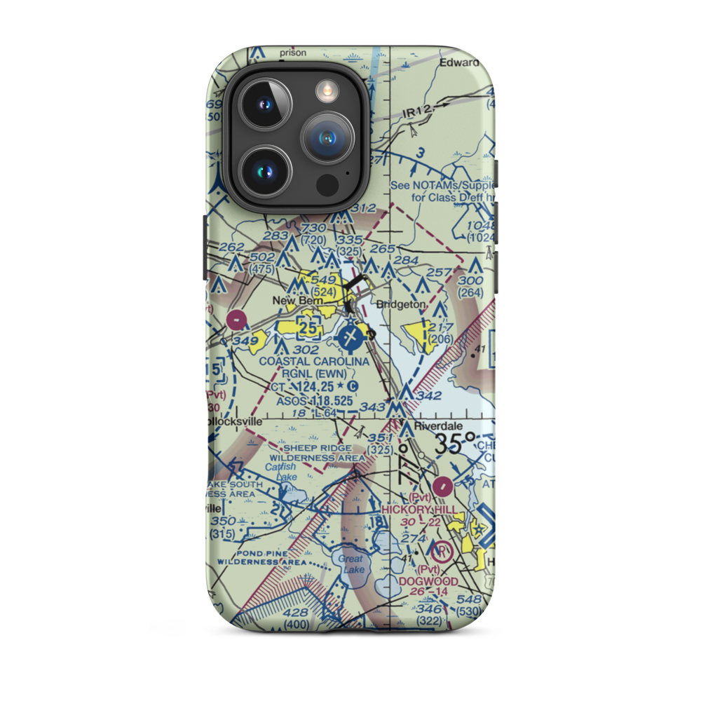 Coastal Carolina Regional Airport (EWN) VFR Sectional  Tough iPhone Case iPhone 16 Pro Max model shown