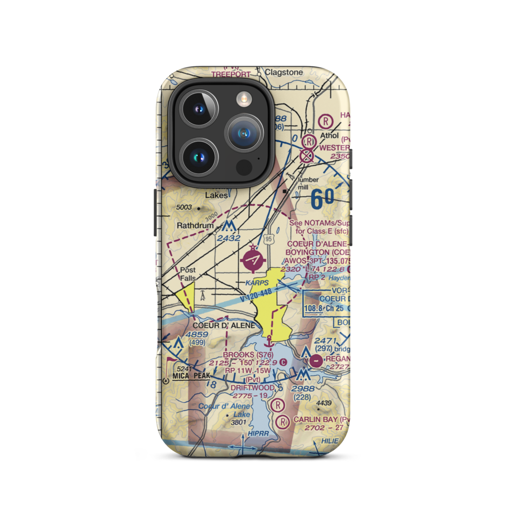 Coeur D'Alene - Pappy Boyington Field (COE) VFR Sectional  Tough iPhone Case iPhone 16 Pro model shown