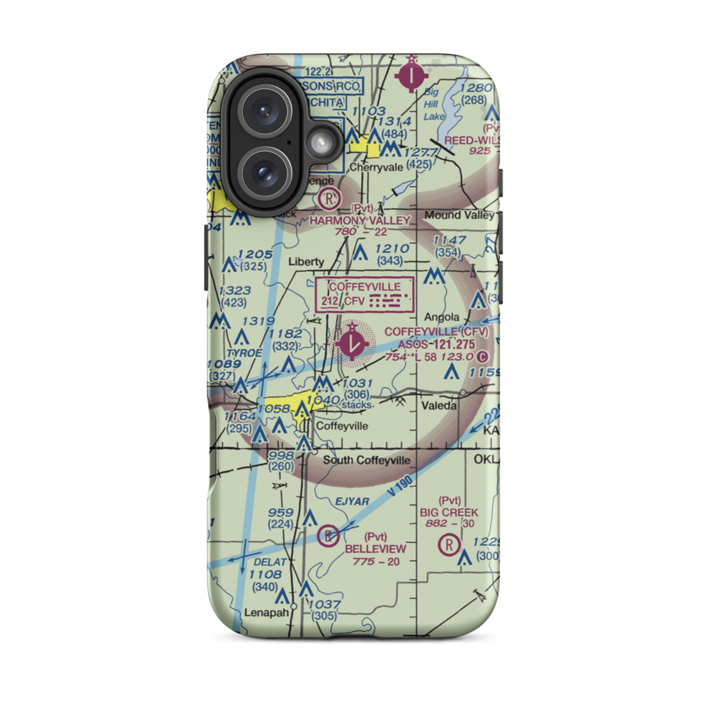 Coffeyville Municipal Airport (CFV) VFR Sectional  Tough iPhone Case iPhone 16 Plus model shown