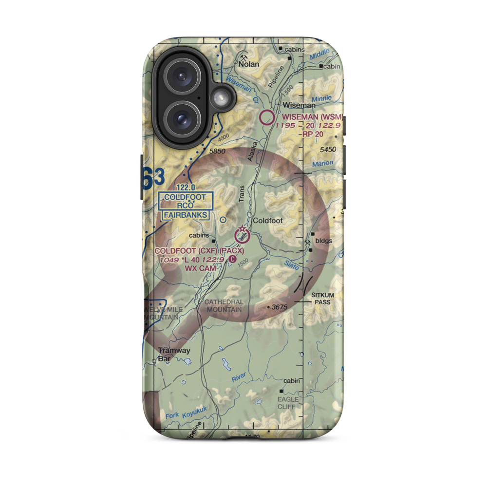 Coldfoot Airport (CXF) VFR Sectional  Tough iPhone Case iPhone 16 Plus model shown