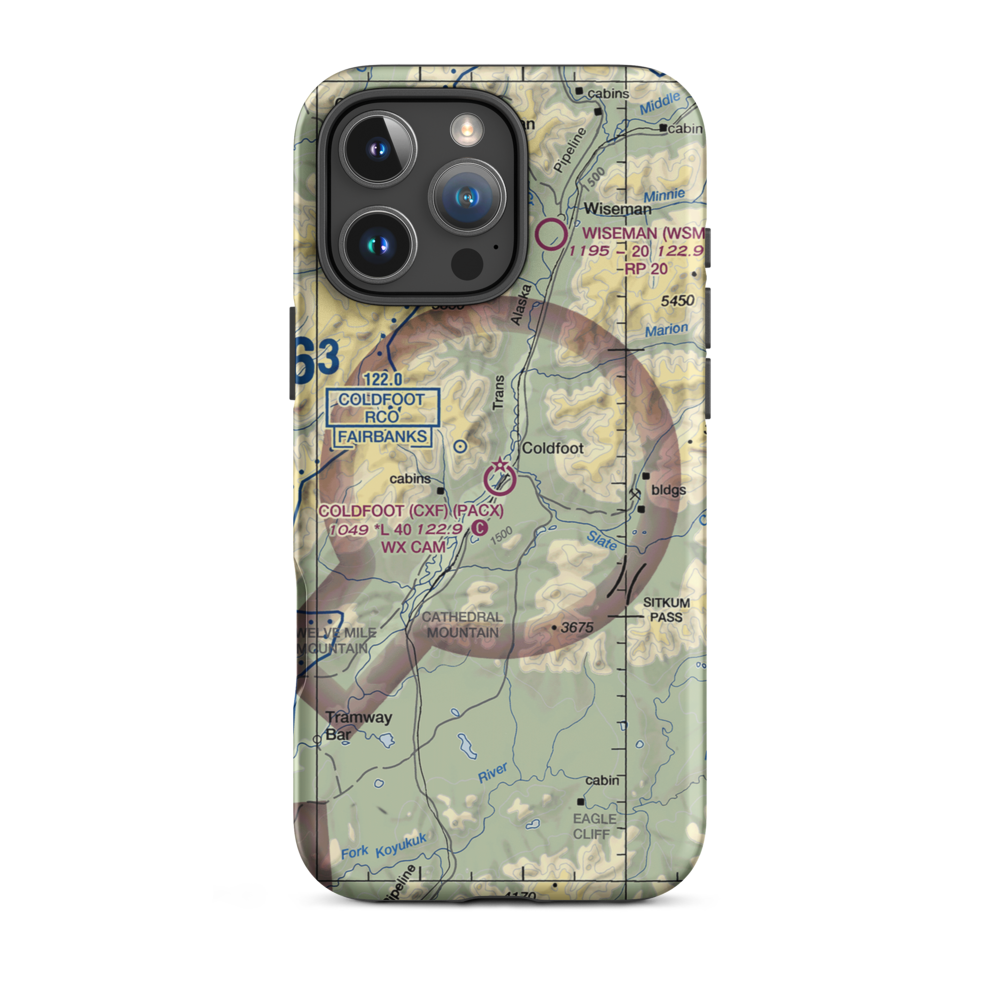 Coldfoot Airport (CXF) VFR Sectional  Tough iPhone Case iPhone 16 Pro Max model shown