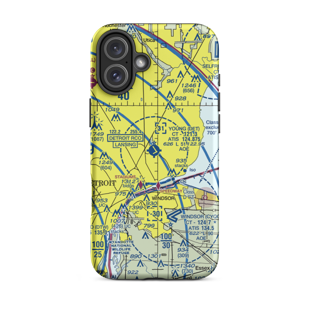 Coleman A. Young Municipal Airport (DET) VFR Sectional  Tough iPhone Case iPhone 16 Plus model shown