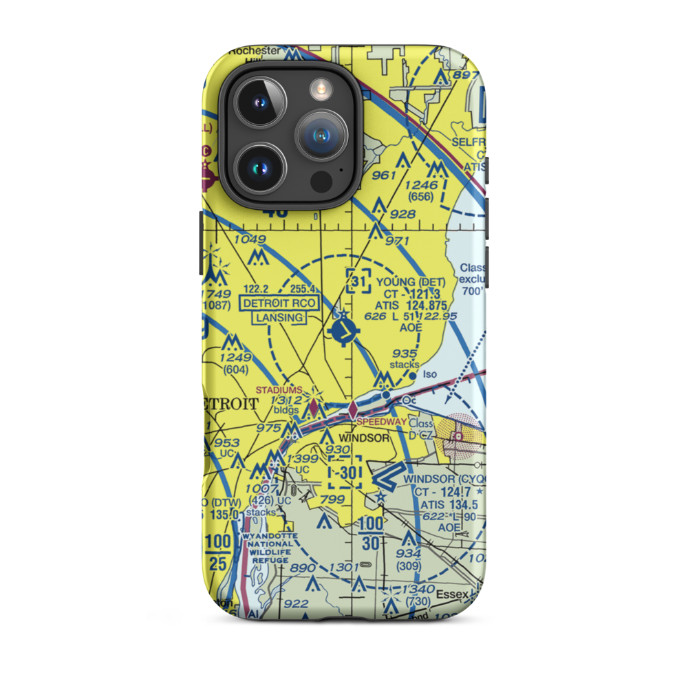 Coleman A. Young Municipal Airport (DET) VFR Sectional  Tough iPhone Case iPhone 16 Pro Max model shown