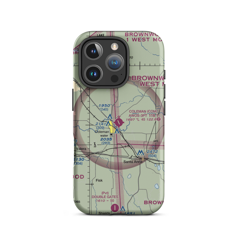 Coleman Municipal Airport (COM) VFR Sectional  Tough iPhone Case iPhone 16 Pro model shown