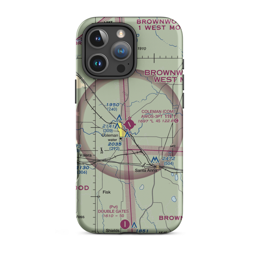 Coleman Municipal Airport (COM) VFR Sectional  Tough iPhone Case iPhone 16 Pro Max model shown
