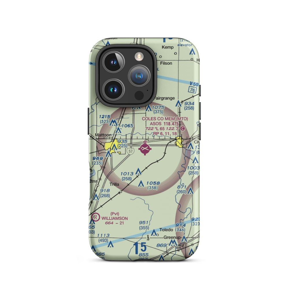Coles County Memorial Airport (MTO) VFR Sectional  Tough iPhone Case iPhone 16 Pro model shown