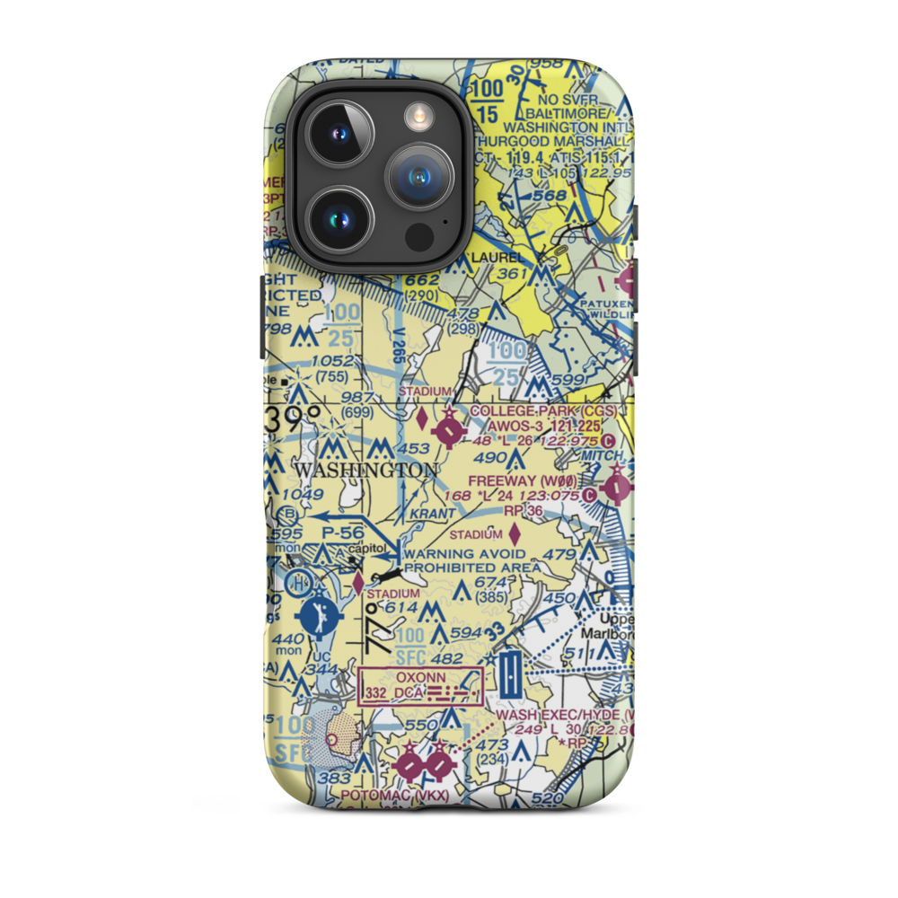 College Park Airport (CGS) VFR Sectional  Tough iPhone Case iPhone 16 Pro Max model shown