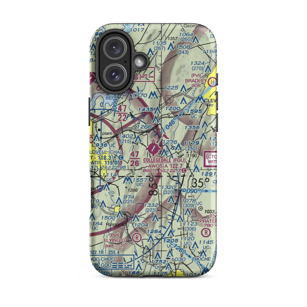 Collegedale Municipal Airport (FGU) VFR Sectional  Tough iPhone Case iPhone 16 Plus model shown