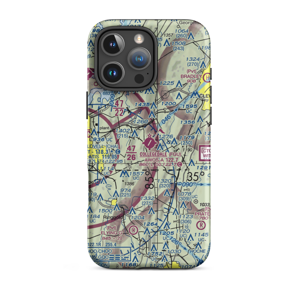 Collegedale Municipal Airport (FGU) VFR Sectional  Tough iPhone Case iPhone 16 Pro Max model shown