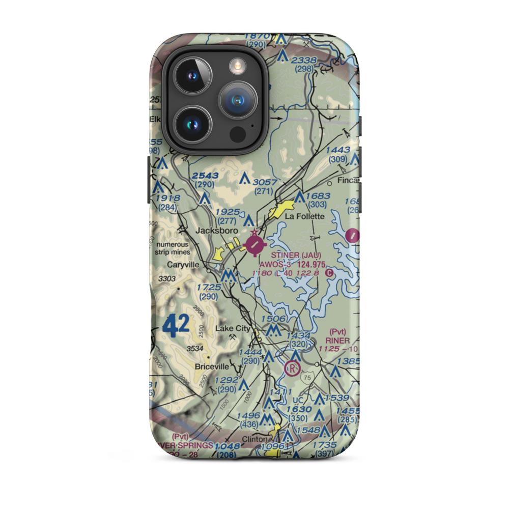 Colonel Tommy C Stiner Airfield (JAU) VFR Sectional  Tough iPhone Case iPhone 16 Pro Max model shown