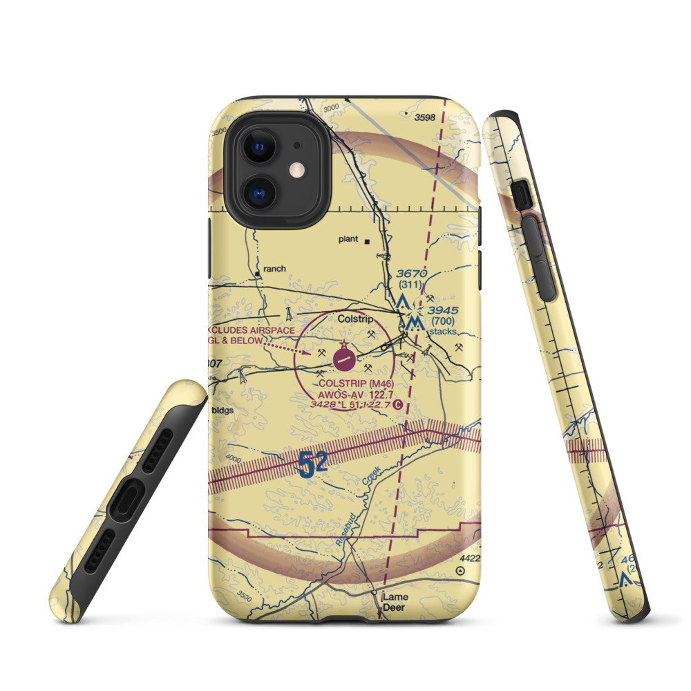 Colstrip Airport (M46) VFR Sectional  Tough iPhone Case iPhone 11 model shown