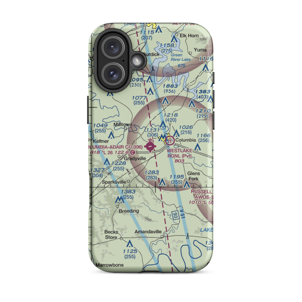 Columbia-Adair Co. Airport (I96) VFR Sectional  Tough iPhone Case iPhone 16 Plus model shown