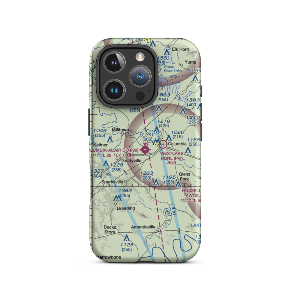 Columbia-Adair Co. Airport (I96) VFR Sectional  Tough iPhone Case iPhone 16 Pro model shown