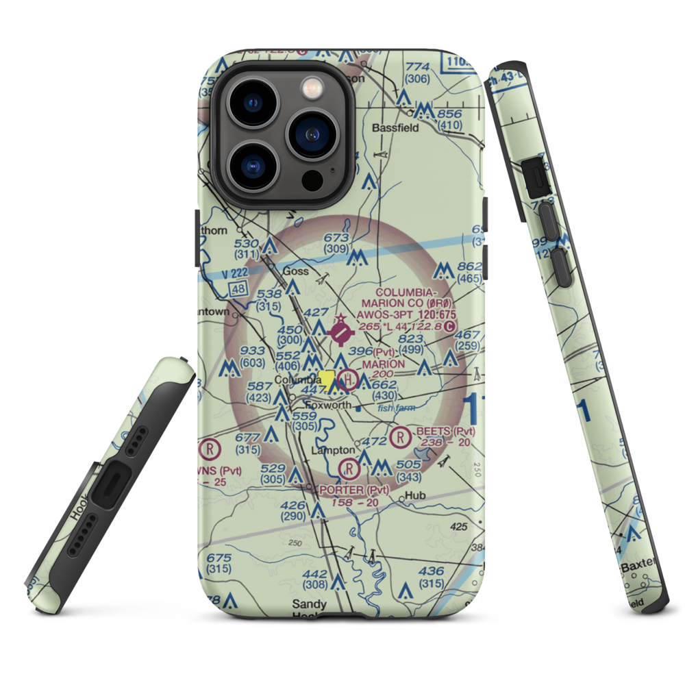 Columbia-Marion County Airport (0R0) VFR Sectional  Tough iPhone Case iPhone 13 Pro Max model shown