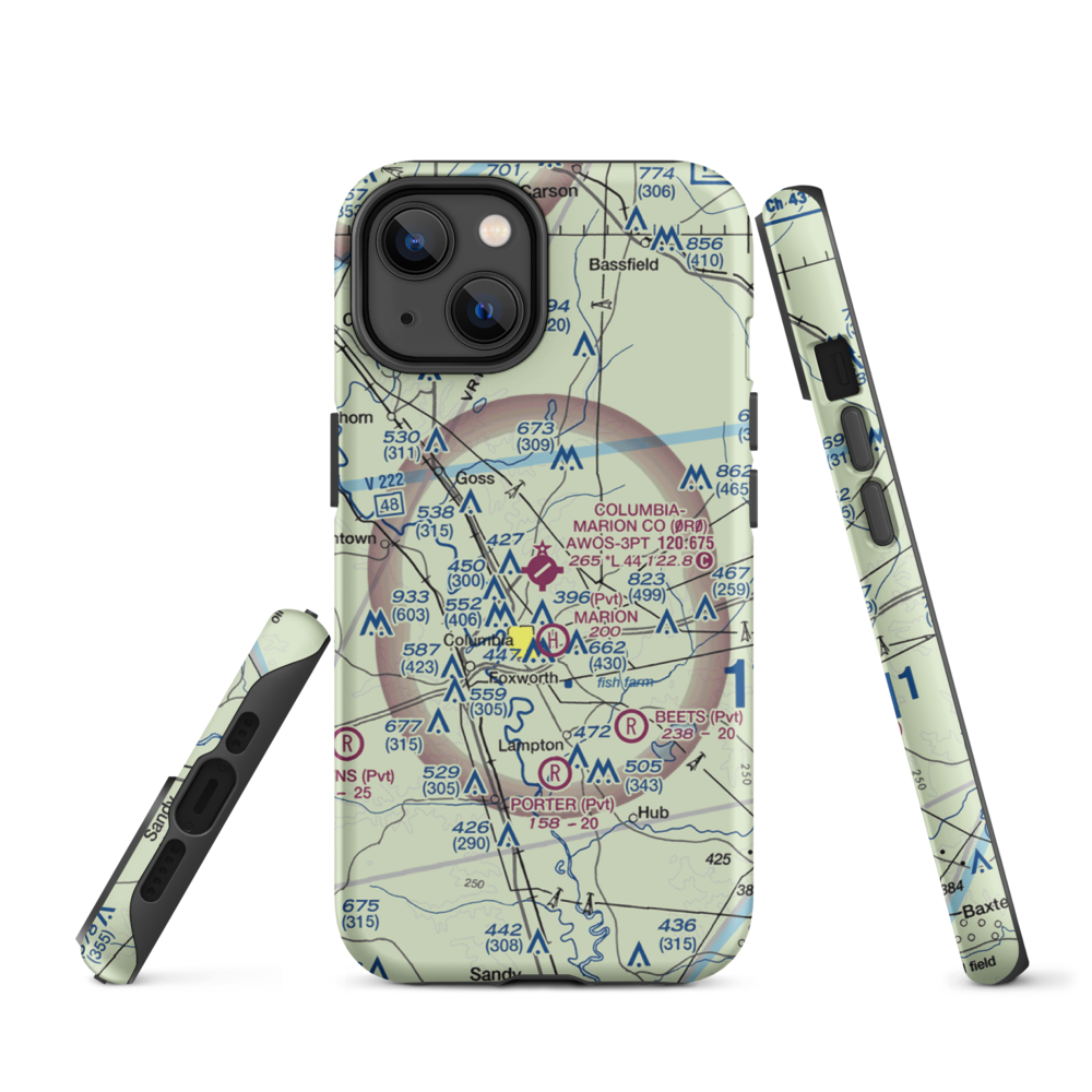 Columbia-Marion County Airport (0R0) VFR Sectional  Tough iPhone Case iPhone 14 model shown