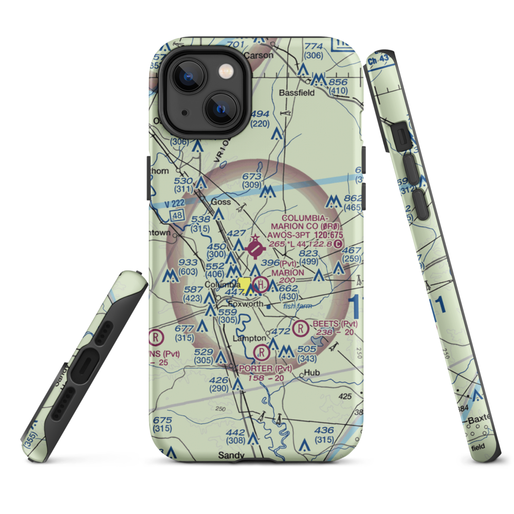 Columbia-Marion County Airport (0R0) VFR Sectional  Tough iPhone Case iPhone 14 Plus model shown