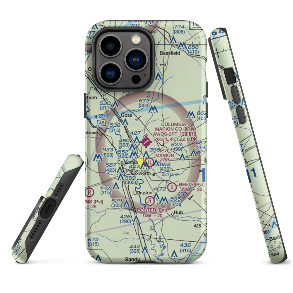 Columbia-Marion County Airport (0R0) VFR Sectional  Tough iPhone Case iPhone 14 Pro Max model shown