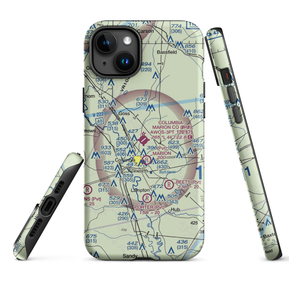 Columbia-Marion County Airport (0R0) VFR Sectional  Tough iPhone Case iPhone 15 Plus model shown