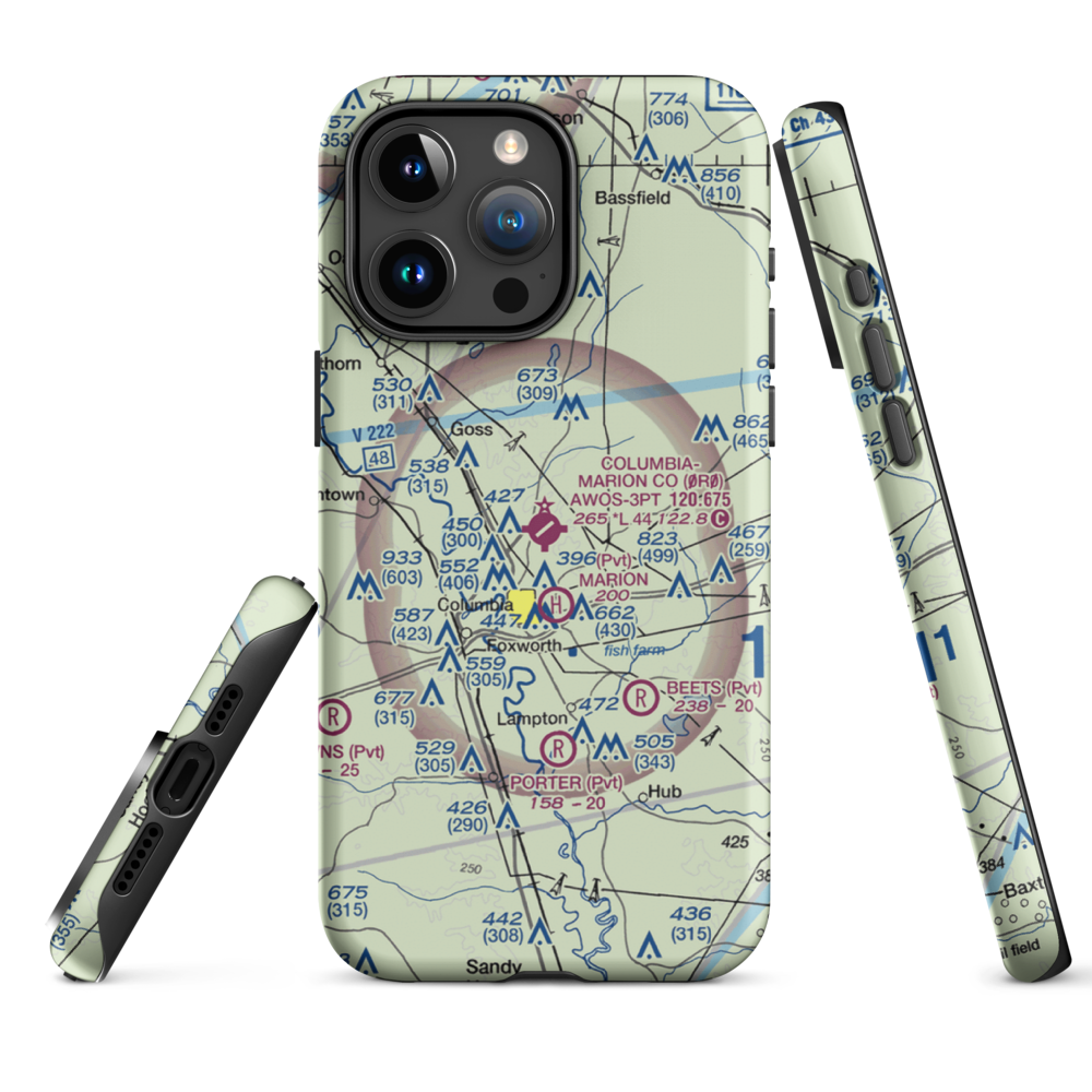 Columbia-Marion County Airport (0R0) VFR Sectional  Tough iPhone Case iPhone 15 Pro Max model shown