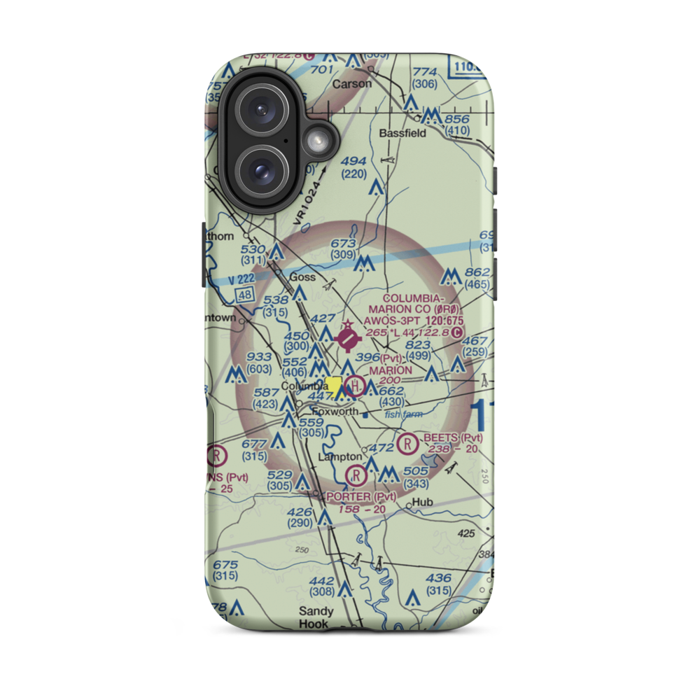 Columbia-Marion County Airport (0R0) VFR Sectional  Tough iPhone Case iPhone 16 Plus model shown