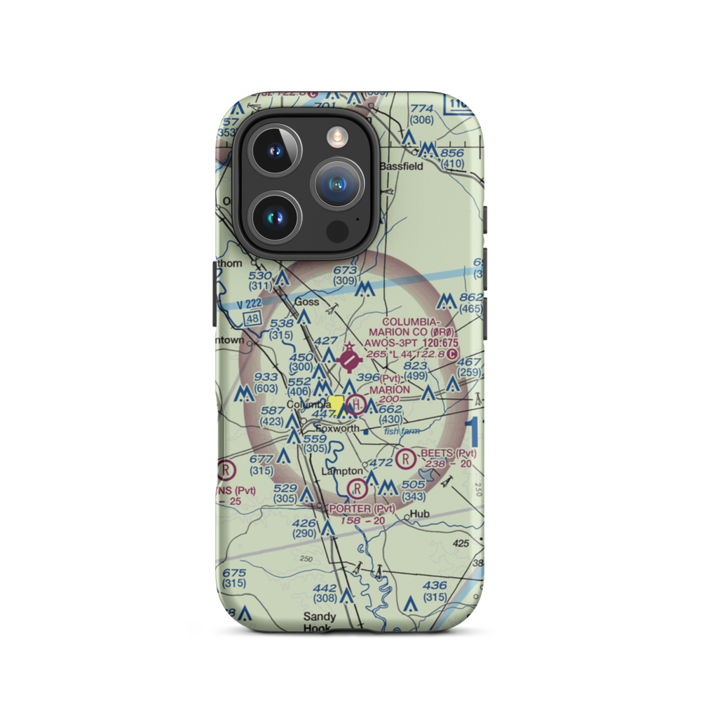 Columbia-Marion County Airport (0R0) VFR Sectional  Tough iPhone Case iPhone 16 Pro model shown