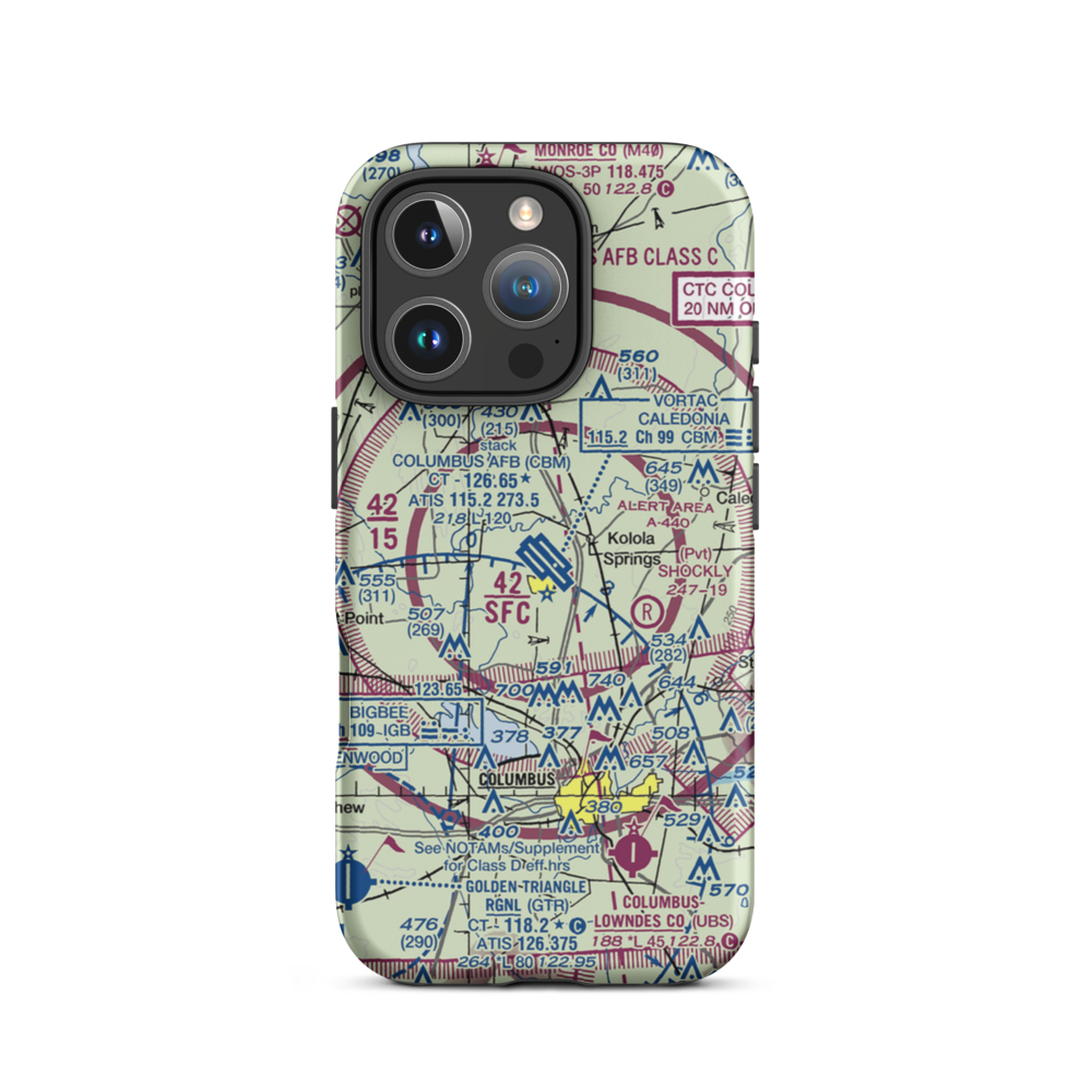 Columbus Air Force Base (CBM) VFR Sectional  Tough iPhone Case iPhone 16 Pro model shown