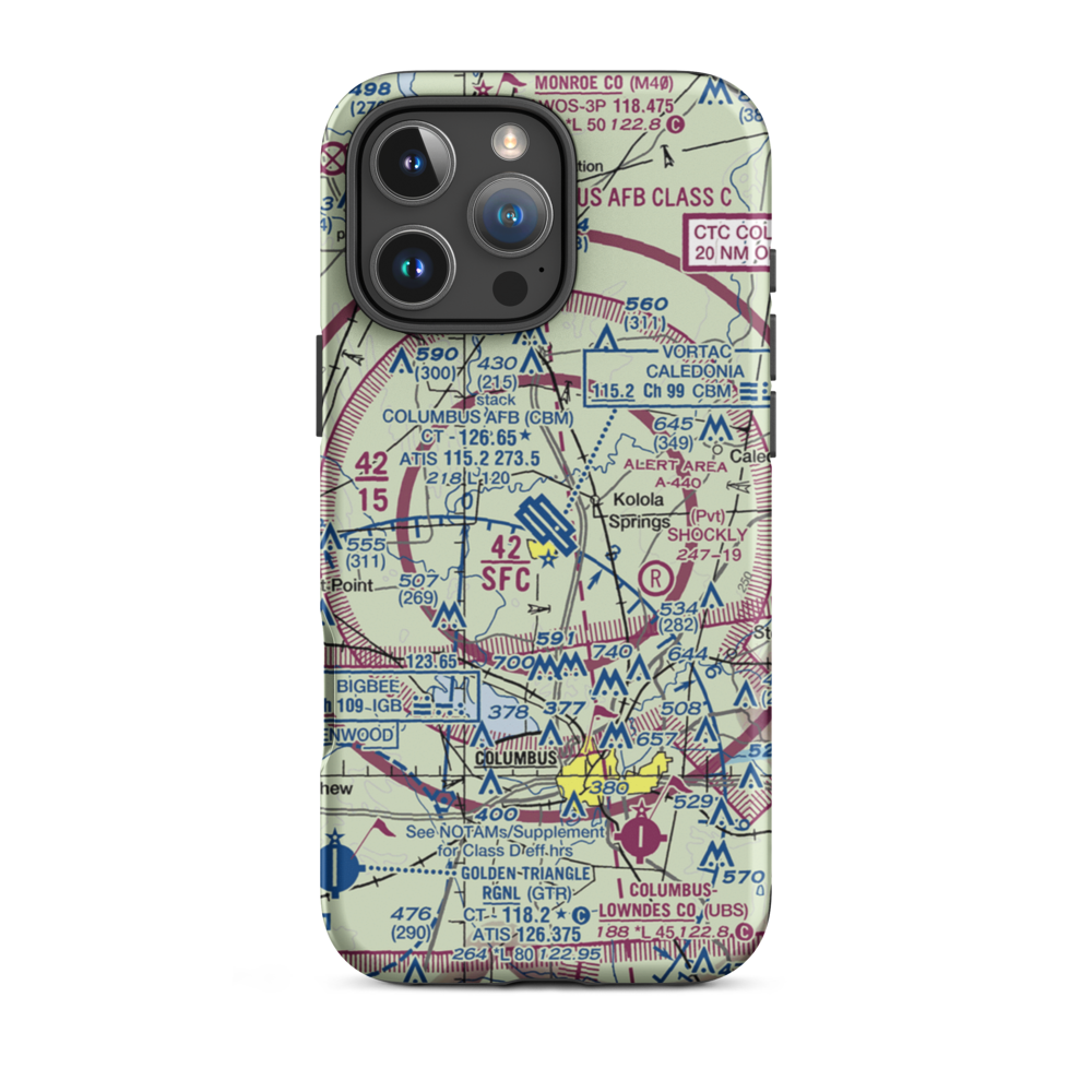 Columbus Air Force Base (CBM) VFR Sectional  Tough iPhone Case iPhone 16 Pro Max model shown