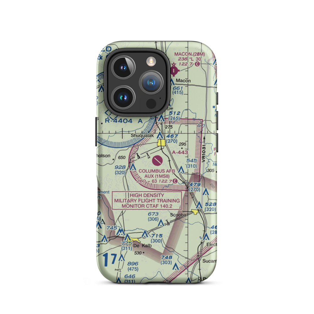 Columbus Air Force Base Aux Field Airfield (1MS8) VFR Sectional  Tough iPhone Case iPhone 16 Pro model shown