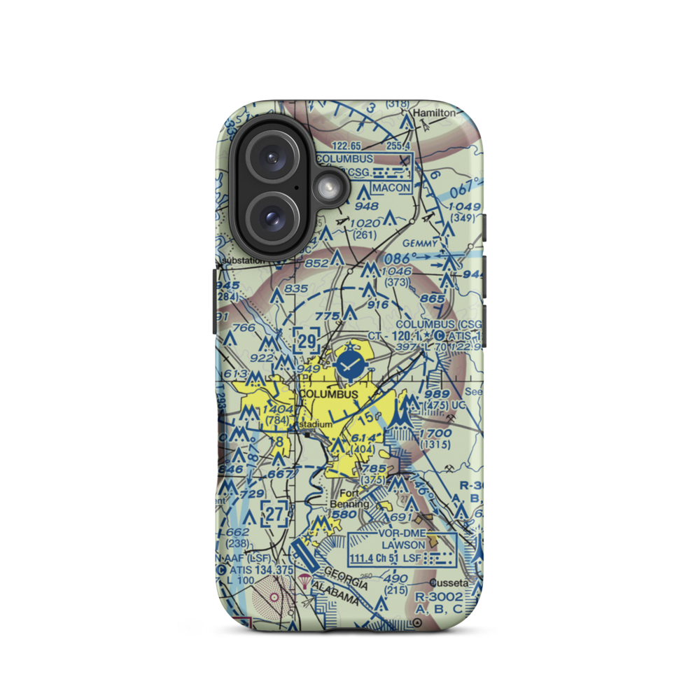Columbus Metropolitan Airport (CSG) VFR Sectional  Tough iPhone Case iPhone 16 model shown