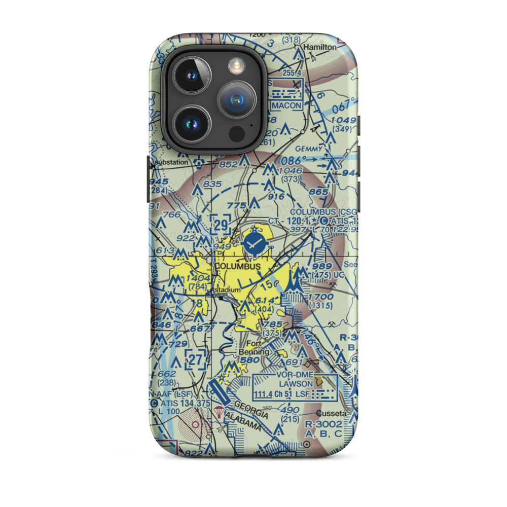 Columbus Metropolitan Airport (CSG) VFR Sectional  Tough iPhone Case iPhone 16 Pro Max model shown