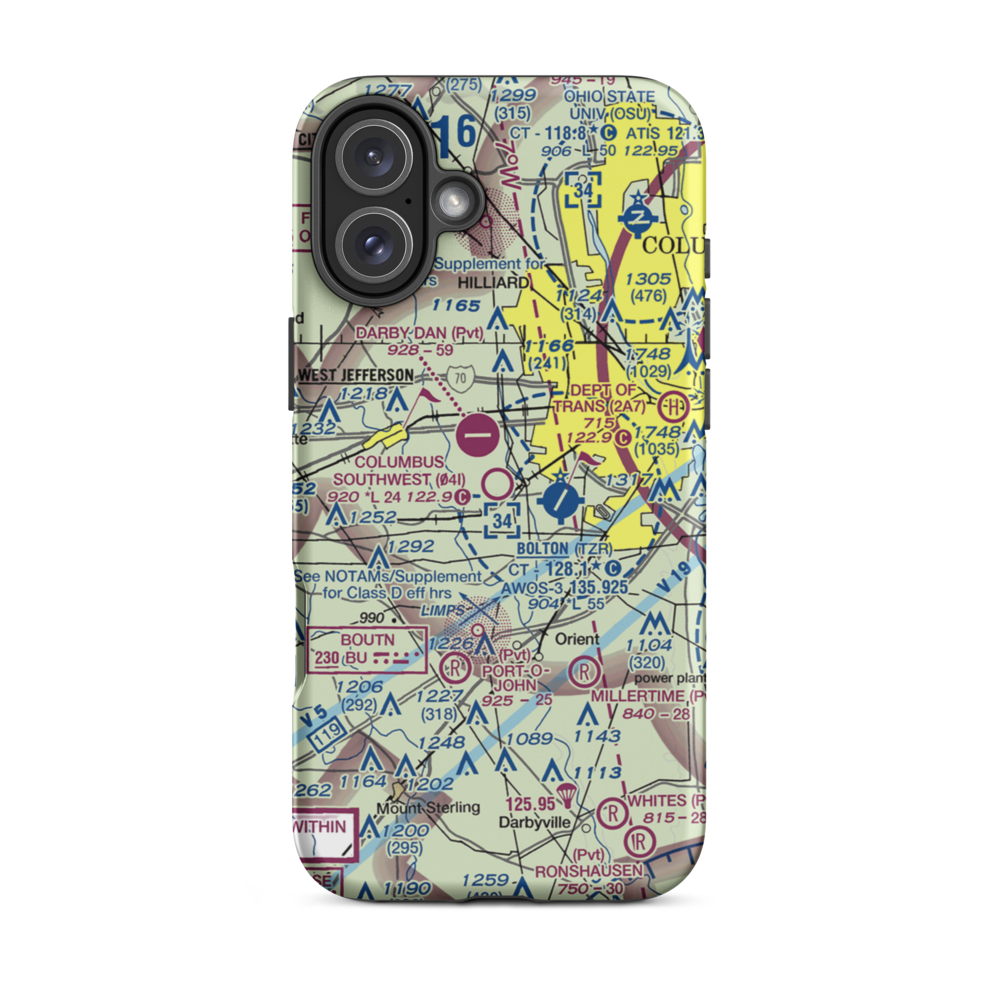 Columbus Southwest Airport (04I) VFR Sectional  Tough iPhone Case iPhone 16 Plus model shown