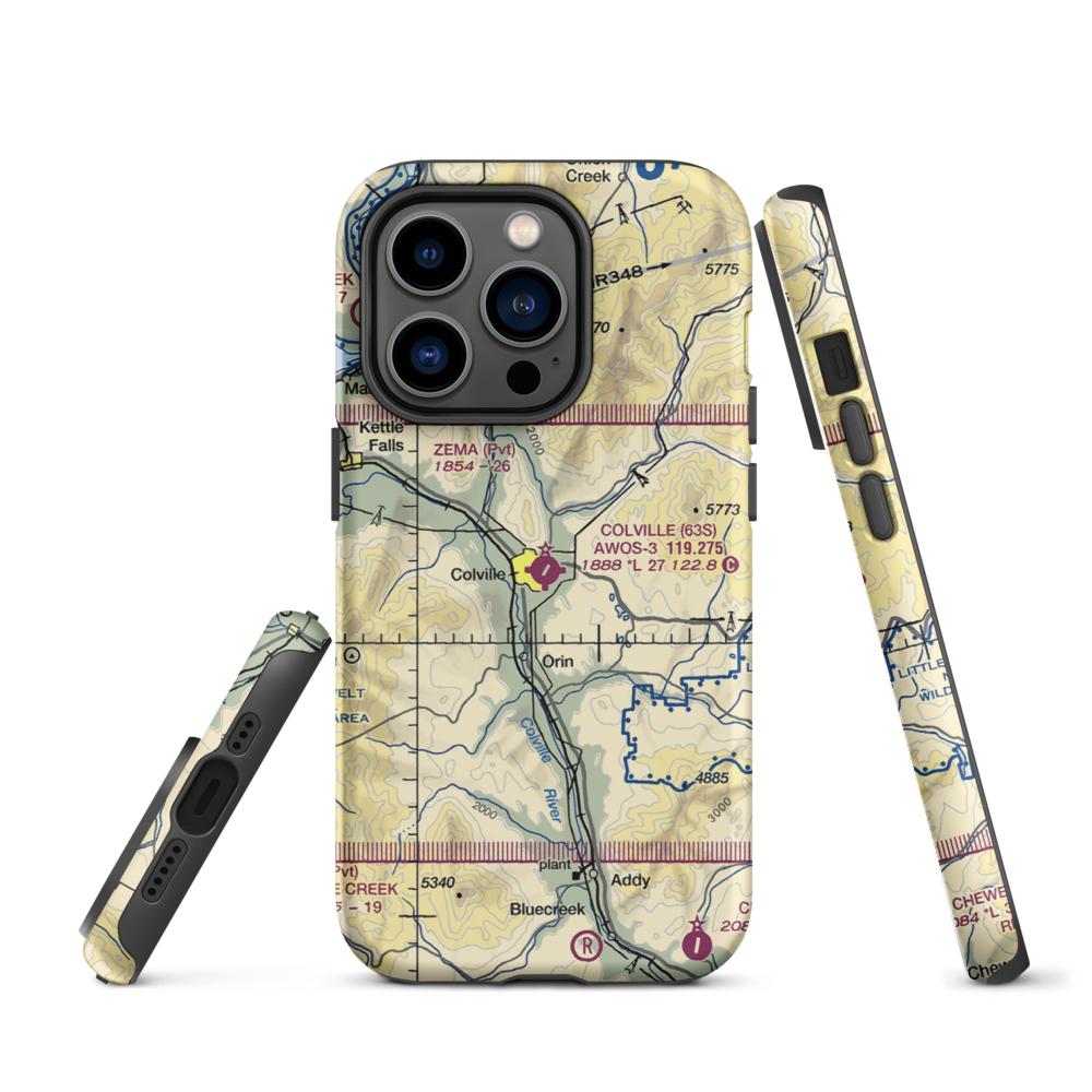 Colville Municipal Airport (63S) VFR Sectional  Tough iPhone Case iPhone 14 Pro model shown